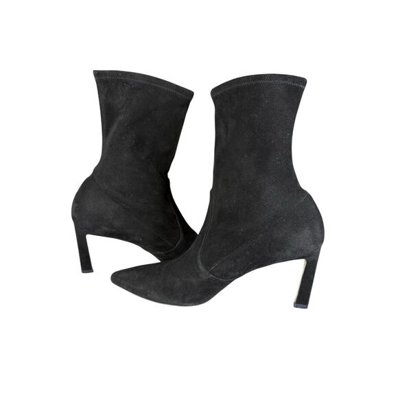 Stuart Weitzman Black Suede Sock Ankle Boots Pointed Toe Size 10M Heels - Picture 5 of 13